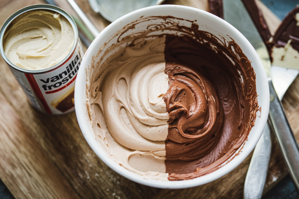 Canned Vanilla Frosting into Chocolate Frosting