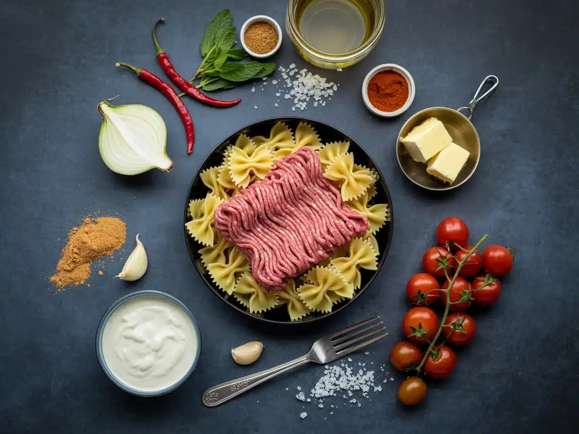 Turkish Pasta Ingredient Flat‑Lay Ingredient Farfalle Pasta 8 Oz Ground